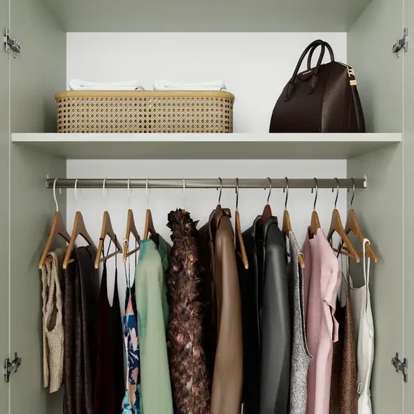 Lucas 6 Kapaklı,15 Raf Bölmeli Yüklük & Askılıklı Geniş Elbise Dolabı-Gardırop Yeşil 190x270 cm - Resim 5