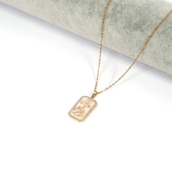 Çelik Kolye, Altın Kaplama İkizler Burç Kadın Kolye K-105 - Resim 2