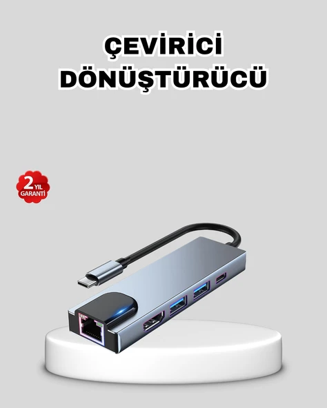 Type-C Çoklu Dönüştürücü – Alüminyum Gövde, Hızlı Veri Aktarımı ve Şarj Desteği ürün görseli