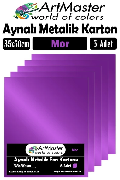 Mor Renkli 35x50 Metalik Aynalı Fon Kartonu 5 Adet 1 Paket ArtMaster Metalik Aynalı Fon Kartonu