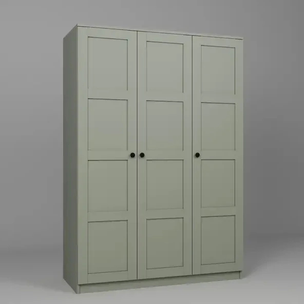 Lucas 3 Kapaklı, 6 Raf Bölmeli, Askılıklı Geniş Elbise Dolabı, Gardırop – Yeşil - 6