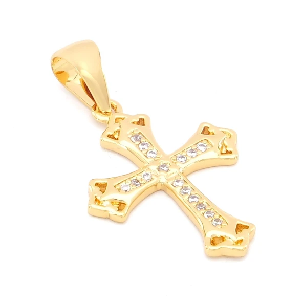 Altın Kaplama Zirkon Taşlı Haç Model Kolye Ucu TGR-714 - Resim 2