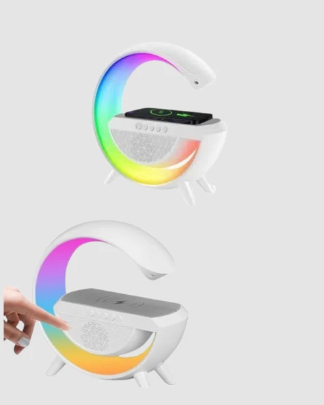 Kablosuz Şarjlı Bluetooth Hoparlör ve Gece Lambası – NFC, FM Radyo, RGB Işık - Resim 2