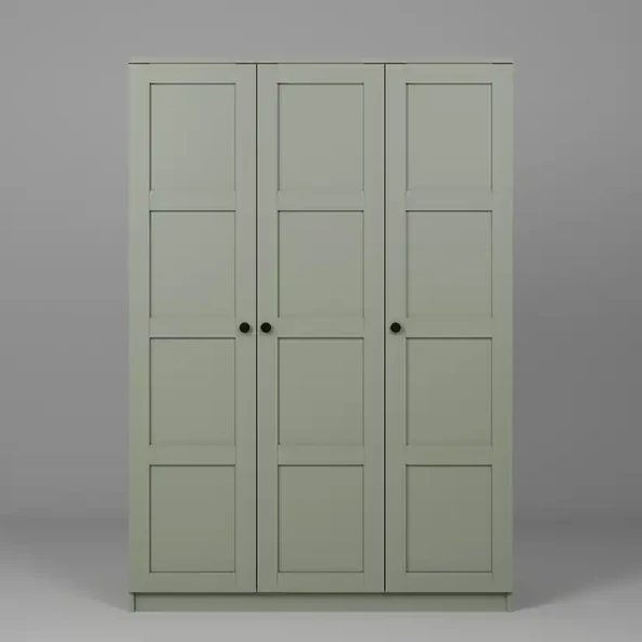 Lucas 3 Kapaklı, 6 Raf Bölmeli, Askılıklı Geniş Elbise Dolabı, Gardırop – Yeşil - 5