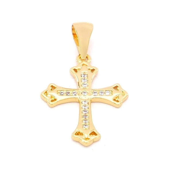 Altın Kaplama Zirkon Taşlı Haç Model Kolye Ucu TGR-714 ürün görseli