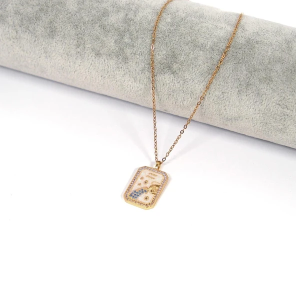 Çelik Kolye, Altın Kaplama Kova Burcu Kadın Kolye K-113 - Resim 2