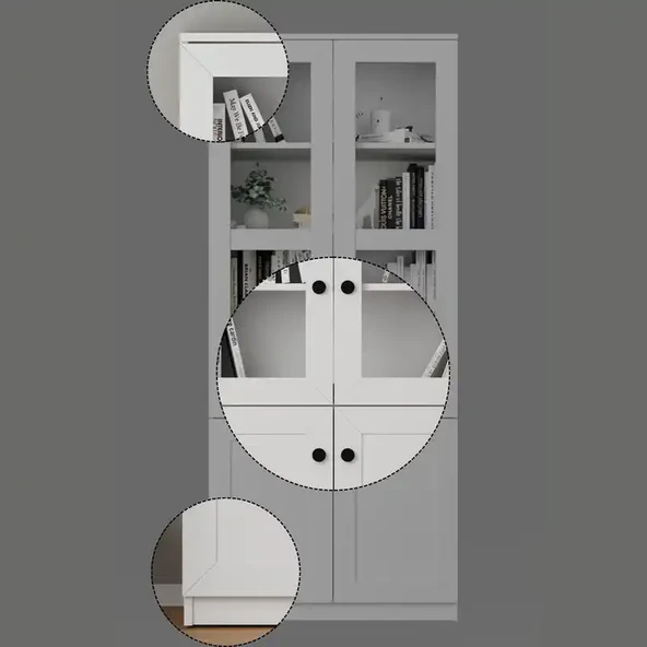 Lisa 4 Kapaklı Beyaz Vitrin - Kitaplık ve Çok Amaçlı Dolap - Resim 8