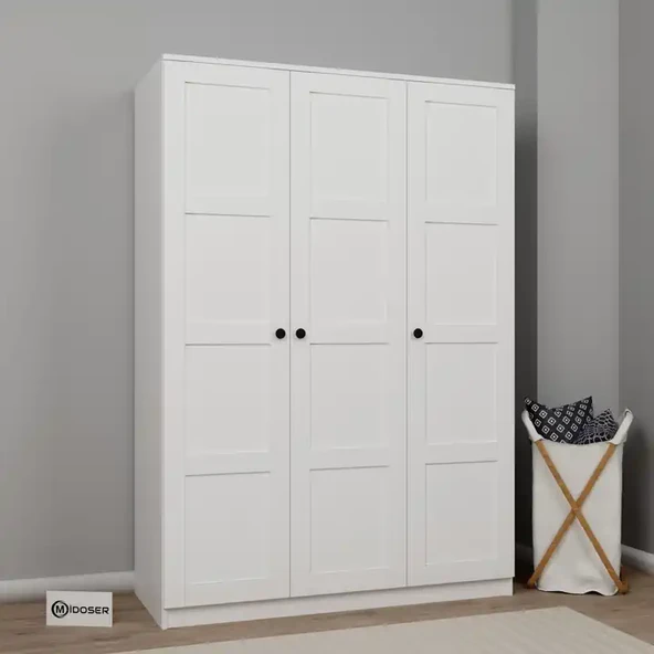 Lucas 3 Kapaklı, 6 Raf Bölmeli, Askılıklı Geniş Elbise Dolabı, Gardırop – Beyaz - Resim 2