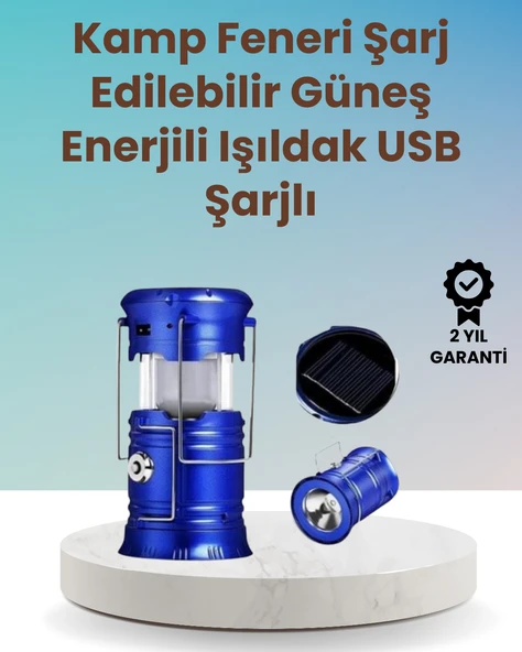 Şarjlı Güneş Enerjili Kızaklı Kamp Feneri–USB Çıkışlı, Katlanabilir, Dayanıklı ve Çok Fonksiyonlu ürün görseli