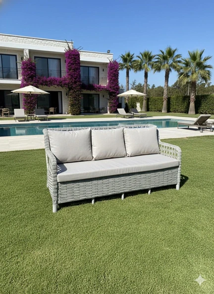 Ayaz 7 Kişilik Rattan Bahçe Oturma Grubu – 3+1+1 Koltuk, Cam Masa Ve 2 Puf Hediyeli Salincakli - Resim 4