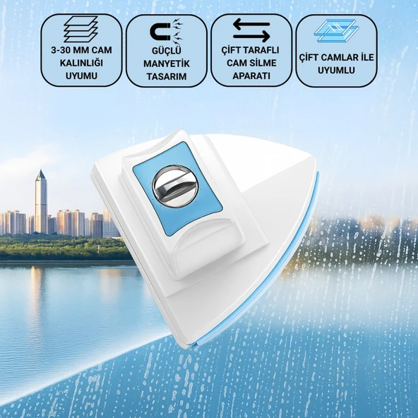 Polham 3-30 MM Çift Cam Uyumlu Ev ve Ofis Manyetik Cam Temizleyici, Çift Taraflı, Güvenli İpli Süper Etkili Cam Temizleyici ürün görseli