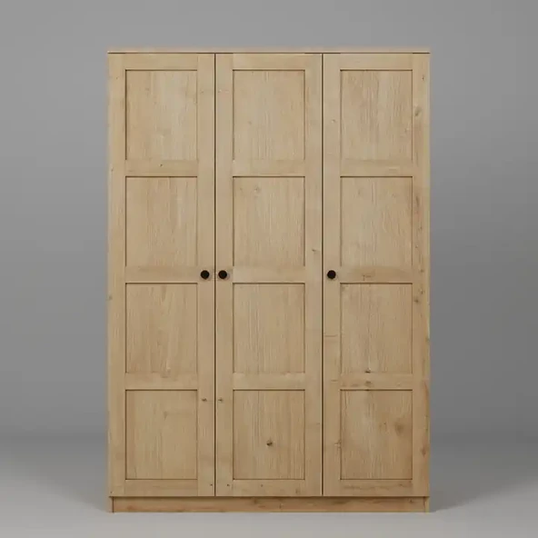 Lucas 3 Kapaklı, 6 Raf Bölmeli, Askılıklı Geniş Elbise Dolabı, Gardırop – Safir Meşe - 5