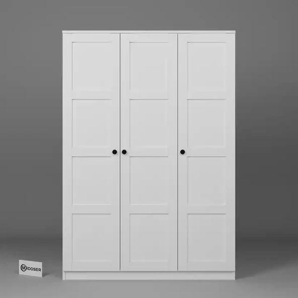 Lucas 3 Kapaklı, 6 Raf Bölmeli, Askılıklı Geniş Elbise Dolabı, Gardırop – Beyaz - Resim 5