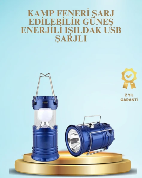 Güneş Enerjili Kızaklı Şarjlı Büyük Boy Kamp Feneri – USB Çıkışlı, Katlanabilir, Çok Fonksiyonlu ürün görseli