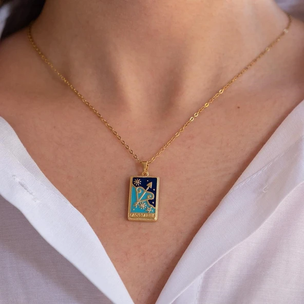 Çelik Kolye, Altın Kaplama Yay Burcu Kadın Kolye K-142 - Resim 3