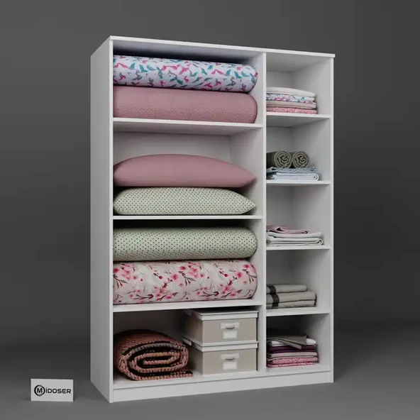 Lucas 3 Kapılı Yüklük, Yorgan, Yastık Dolabı - Mat Beyaz - 7