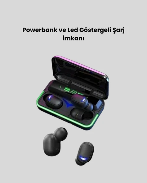 E10 Kablosuz Bluetooth Kulaklık – 3D Ses, Powerbank Şarj Kutusu - 4