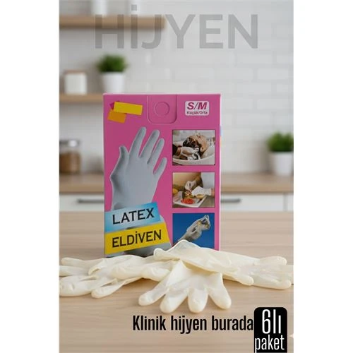 6'lı KUTULU Latex Eldiven Hijyenik, Esnek ve Çok Amaçlı Kullanım İçin ürün görseli 1