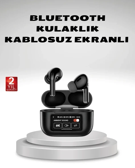 Aktif Gürültü Engelleme Kablosuz Bluetooth Kulaklık–Dijital Ekranlı, Dokunmatik ve Uzun Pil Ömürlü