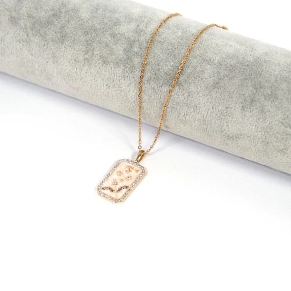 Çelik Kolye, Altın Kaplama Yay Burcu Çelik Kadın Kolye K-101 - Resim 2