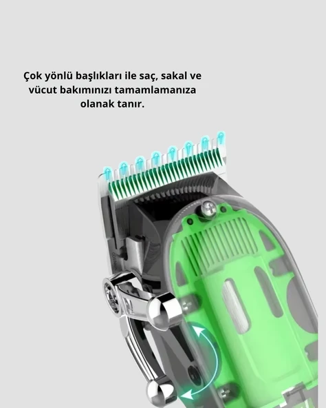 Şarjlı Islak & Kuru Tıraş Makinesi – Saç, Sakal, Burun ve Vücut İçin 4’ü 1 Arada Set - Resim 4