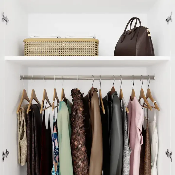 Lucas 6 Kapaklı, 12 Raf Bölmeli, Askılıklı Geniş Elbise Dolabı, Gardırop, Beyaz 190*270 - Resim 5