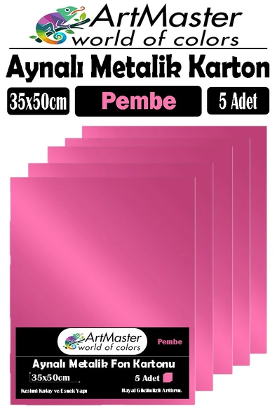 Pembe Renkli 35x50 Metalik Aynalı Fon Kartonu 5 Adet 1 Paket ArtMaster Metalik Aynalı Fon Kartonu