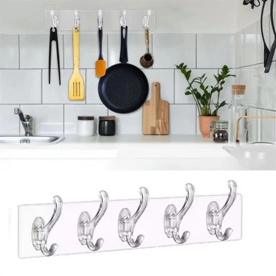 heyf HEYF® 5'li Güçlü Yapışkanlı Şeffaf Duvar Askısı Banyo Mutfak Düzenleyici Pratik Askılık ürün görseli 1