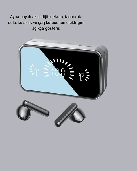 Ayna Ekranlı Bluetooth 5.1 Kablosuz Kulaklık – 3500 mAh Şarj Kutusu, Suya Dayanıklı - 2