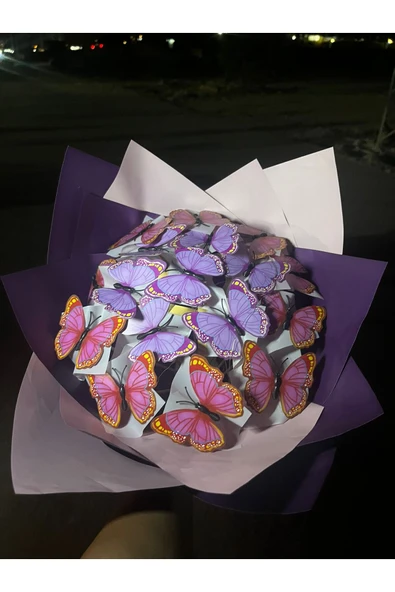 KAYZEN letli mor pembe kelebek buketi - Resim 4