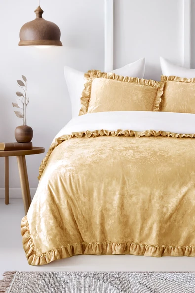 Kadife Yatak Örtüsü Ç.K Set 230x250 Hardal ürün görseli