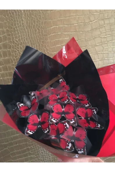 LED IŞIKLI KIRMIZI KELEBEK ÇİÇEK BUKETİ - 4