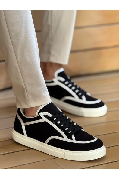 CH2505 - Keten Erkek Ayakkabı SİYAH - BEYAZ ürün görseli 1