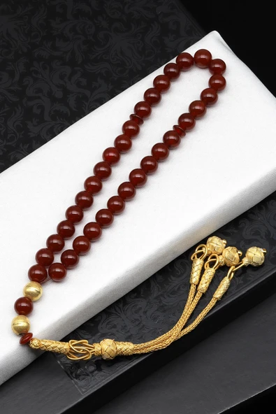 1000 Ayar Gümüş El Örmesi Kazaz Püsküllü Akik Doğal Taş Küre Kesim Tesbih ürün görseli