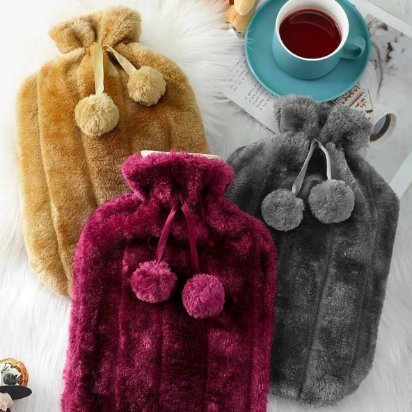 heyf HEYF® 2 Litre Ponponlu Peluş Sıcak Su Torbası 1.Sınıf Kauçuk Malzeme ürün görseli