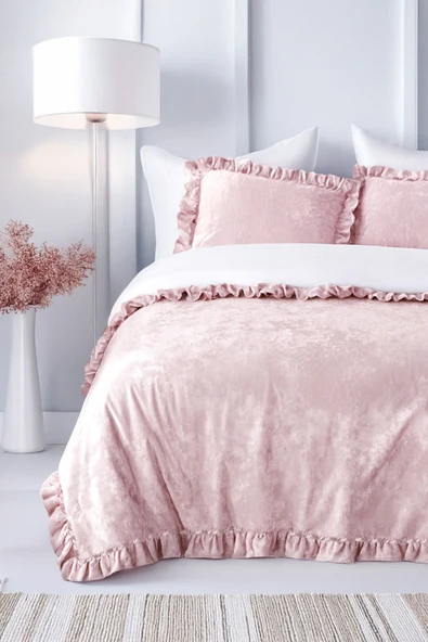 Kadife Yatak Örtüsü Ç.K Set 230x250 Pudra ürün görseli 1