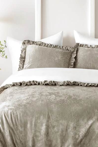 Kadife Yatak Örtüsü Ç.K Set 230x250 Vizon - Resim 4