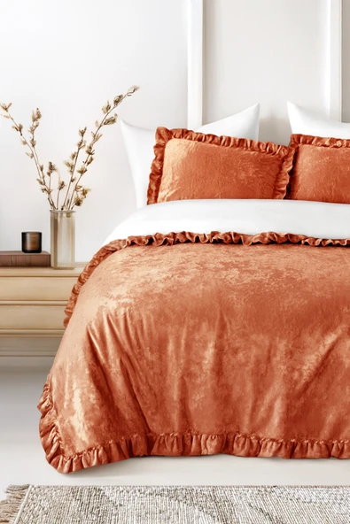 Kadife Yatak Örtüsü Ç.K Set 230x250 Kiremit ürün görseli 1