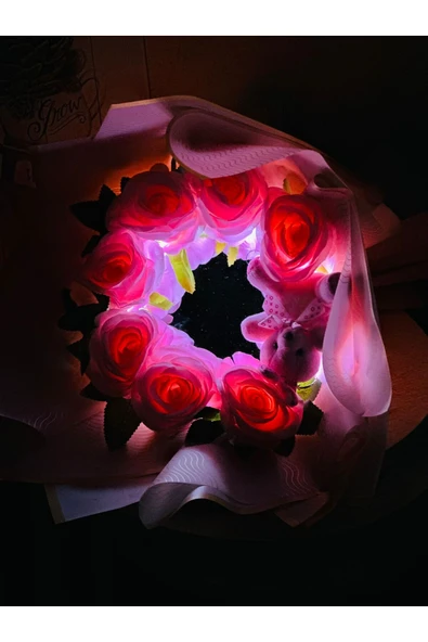 Şans çiçek hediyelik & dekorasyon Ayıcıklı Led ışıklı ayna buketi - Resim 4