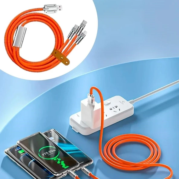 heyf HEYF®  3 Şarj Aleti 1 Arada Çinko Alaşım Hızlı Şarj Kablosu Turuncu ürün görseli 1