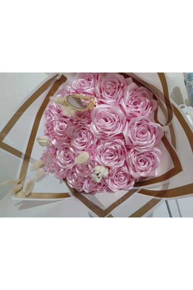 15 li Söz Nişan Kız isteme Sevgili Kumaş Yapay Solmayan Gül Buketi - Resim 3