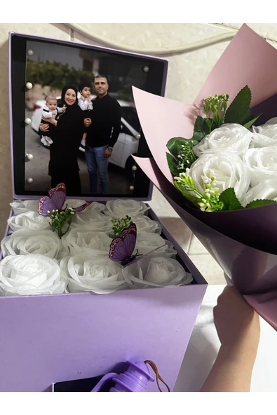 KAYZEN Kişiye özel mor kutu ve mini gül buketi - Resim 2