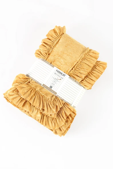 Kadife Yatak Örtüsü Ç.K Set 230x250 Hardal - Resim 2