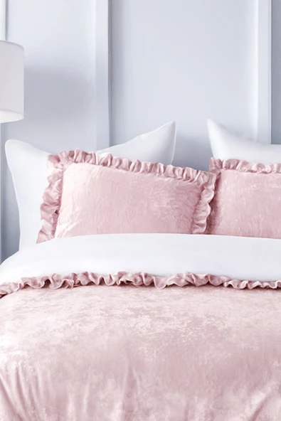 Kadife Yatak Örtüsü Ç.K Set 230x250 Pudra - Resim 4