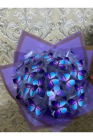 MAVİ-MOR KELEBEK LED IŞIKLI 3 FONKSIYONLU SEVGİLİ BUKETİ - Resim 3