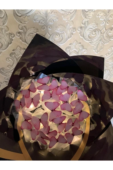 LEDLİ PEMBE KELEBEK BUKETİ - Resim 3
