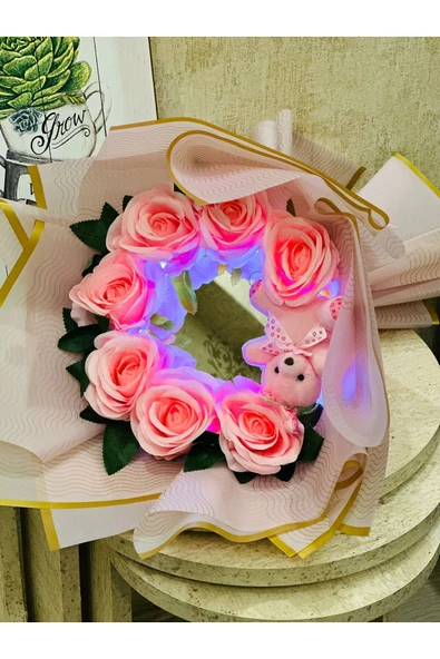 Şans çiçek hediyelik & dekorasyon Ayıcıklı Led ışıklı ayna buketi - Resim 3