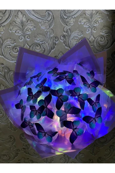 MAVİ-MOR KELEBEK LED IŞIKLI 3 FONKSIYONLU SEVGİLİ BUKETİ ürün görseli 1