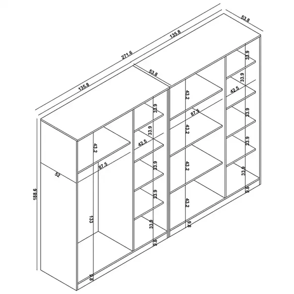 Lucas 6 Kapaklı,15 Raf Bölmeli Yüklük & Askılıklı Geniş Elbise Dolabı-Gardırop Safir Meşe 190x270 cm - Resim 8