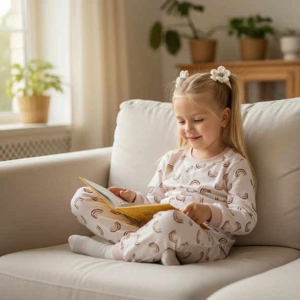 Gökkuşağı Desenli Kız Çocuk Pijama Takım - Resim 3